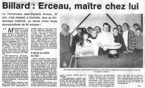 Coupure de presse : Victoire au Tournoi National de Vierzon, février 1995