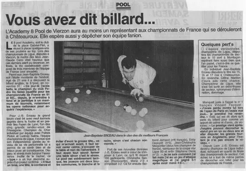 Coupure de presse : Qualification aux Championnats de France 1994 après la victoire au Tournoi National de Lyon, mars 1994