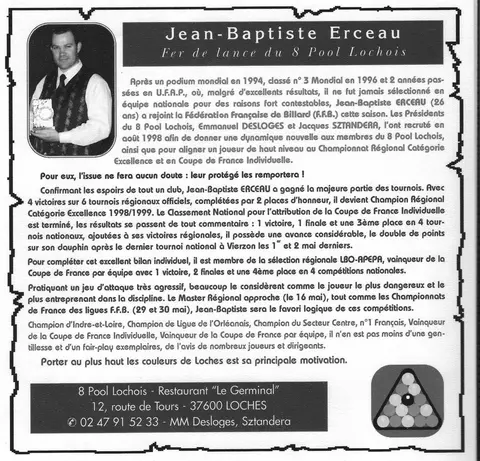 Coupure de presse : Présentation de J.-B. Erceau, saison 1998-1999