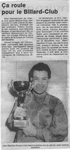 Coupure de presse : Demi-finale au Tournoi National des Sables-d'Olonne, octobre 1994