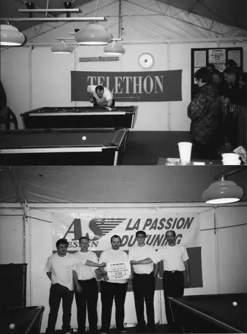Coupure de presse : Record du Monde de speed-pool par équipe — Téléthon 2000 (record individuel sur 30 minutes : 362 billes)
