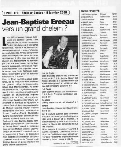 Coupure de presse : Article de France Billard, mi-saison 1998-1999