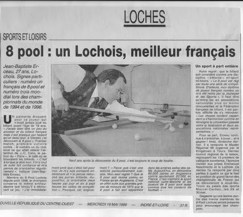 Coupure de presse : Article de présentation de J.-B. Erceau au 8 Pool Lochois